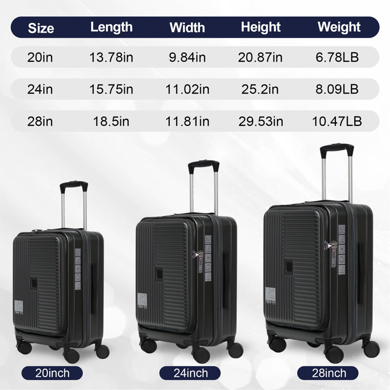 Bagages, avec ouverture frontale, serrure approuvée par la TSA, valise rigide, noir