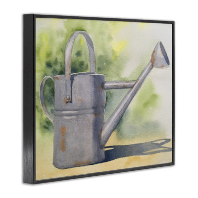 Country Watering Can in Garden Framed Giclee, design by Stephanie Fielden