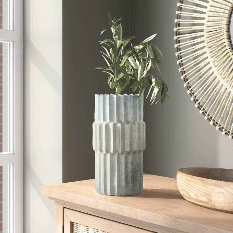 Zahari Ceramic / Porcelain Table Vase, 13.8" H x 7.5" W x 7.5" D, Gray