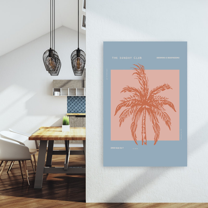 Oasis de soleil rétro, minimaliste, rétro, palmier, plage, art mural, 60" H x 40" W