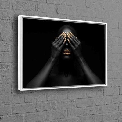 Woman and African Makeup Art Printed on Canvas for Ethnic Wall Decor Featuring Lips