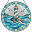 Art mural sur toile avec phare bleu sur des rochers avec des mouettes-700528501