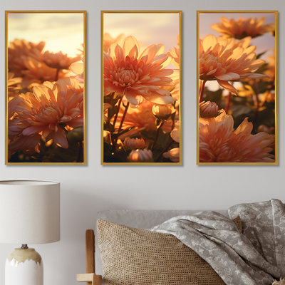 «Chrysanthemums Sunrise Field In Morning», ensemble d'art mural