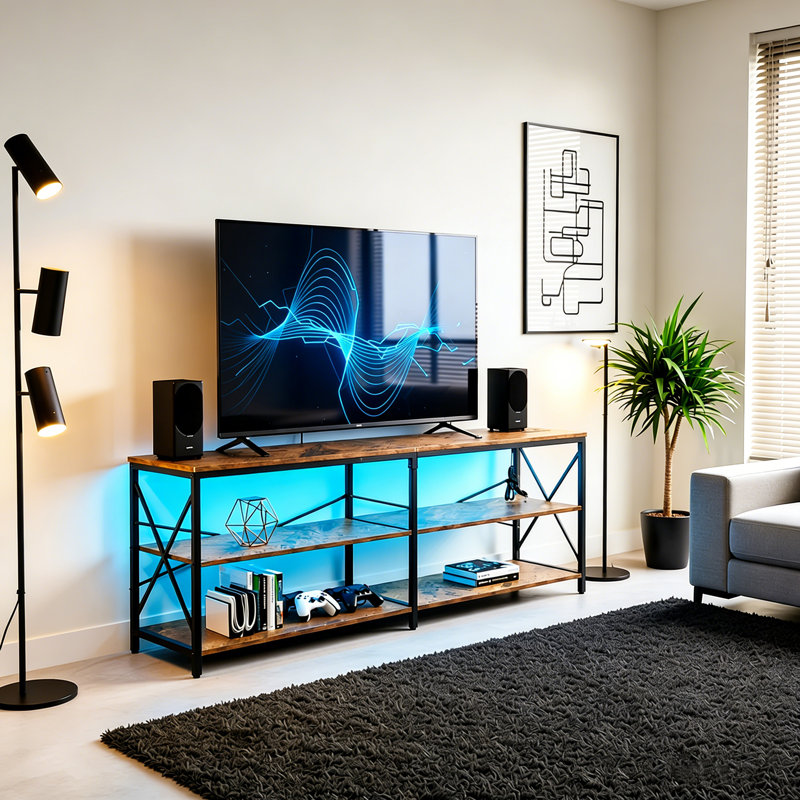 3 Tier Metal Frame Tv Stands With Led Lighting