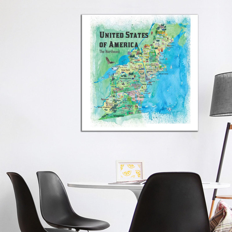 The Northeast Travel Map, USA by Markus & Martina Bleichner - Wrapped Canvas Print, 93.98 cm H x 93.98 cm W x 1.91 cm D