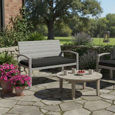 Banc de jardin en osier avec coussin de siège pour la cour arrière