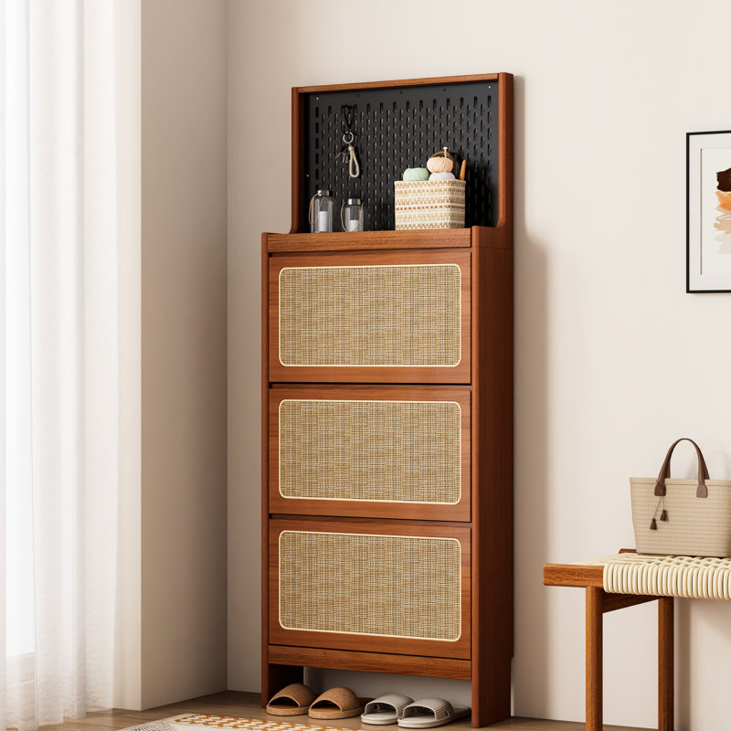 Armoire à chaussures grande capacité pour vestibule, H 65 po, 3 tiroirs rabattables et armoire de rangement moderne noire élégante, entrée H 65 po, construction stable