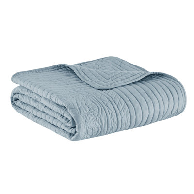 Blue Reversible Daybed Cover - 6 Pieces, Scalloped Edge Design, Microfiber And Cotton Blend, Fits Twin Mattress, 17-Inch Drop Cover, 15-Inch , 3 Shams, 1 Decorative Pillow, Country Cottage Style,