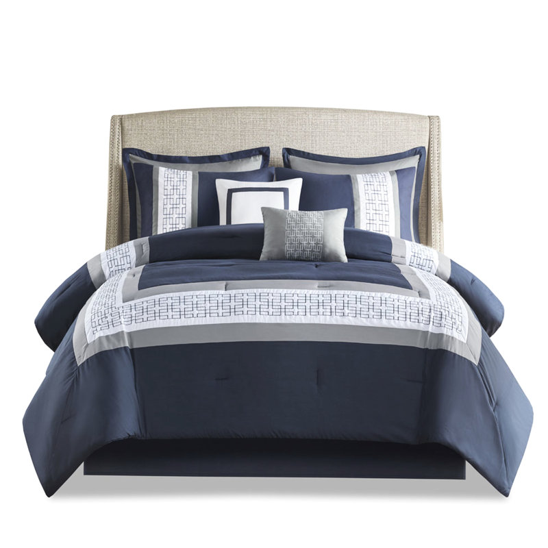 Literie 8 pièces pour lit - Design élégant, lavable à la machine, collection d'édredon 8, Marine, Très grand lit