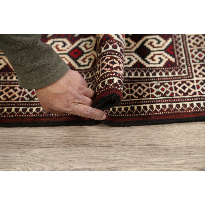Tapis brun / beige en laine noué à la main de conception unique 2 pi 6 po x 3 pi 7 po Aldric