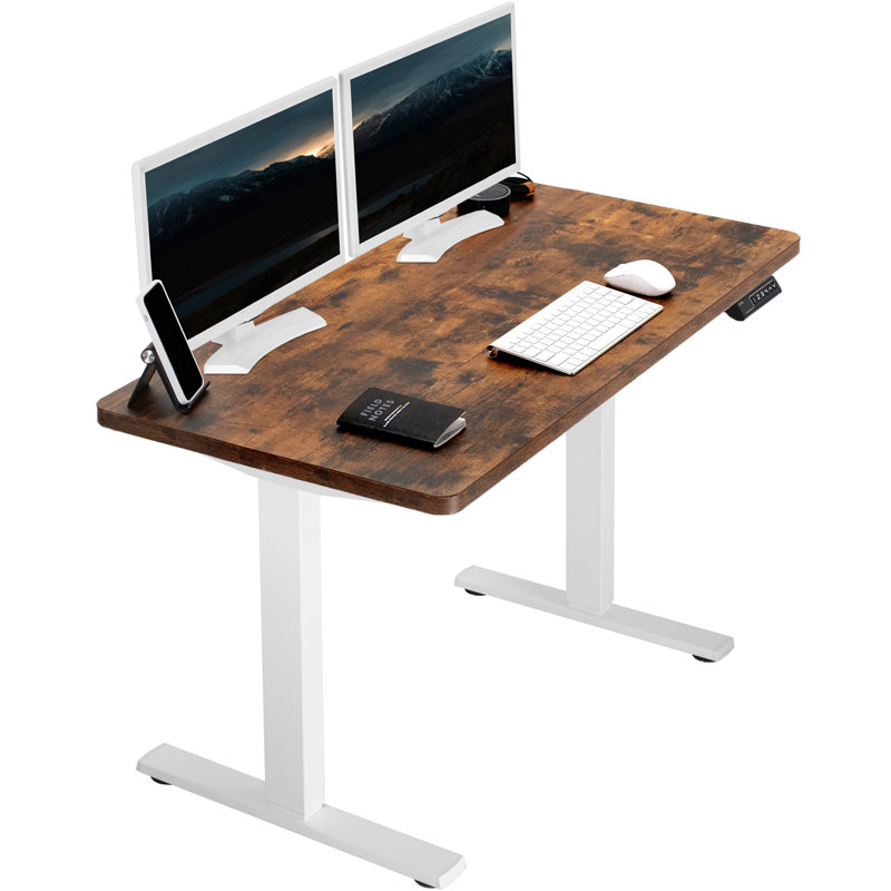 Vintage Brown & White Electric Adjustable Height Desk with Memory Presets