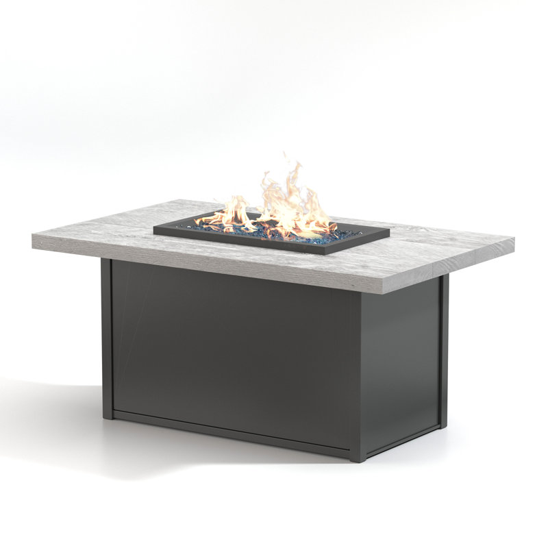 Chat Polyresin/Aluminum Propane/Natural Gas Fire Pit, Carbon - Drift - Gunmetal Glass, 24.5" H x 32" W x 52" D