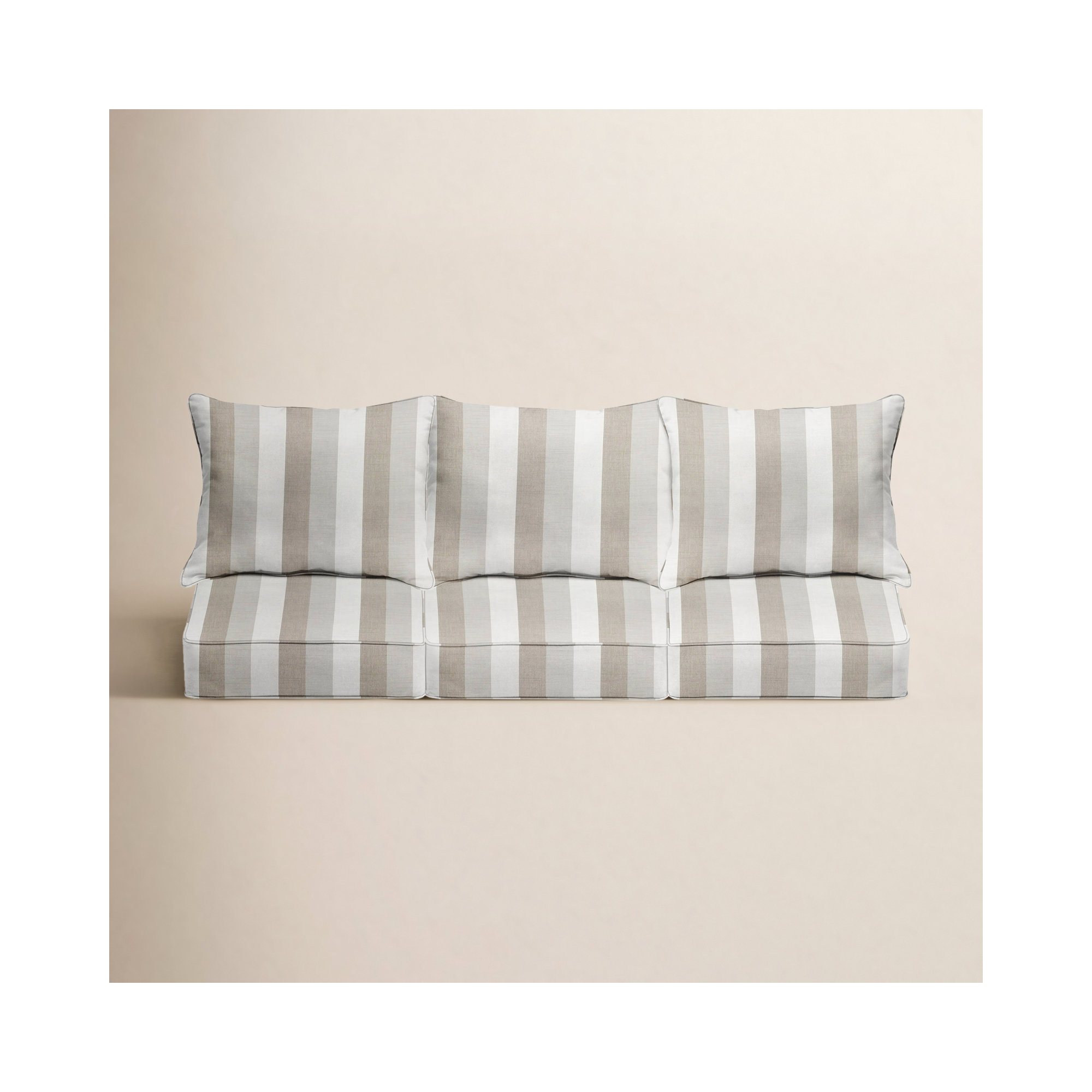 Striped Outdoor Sofa, Sunbrella - Direction Linen, 69"W x 25"H x 5"D