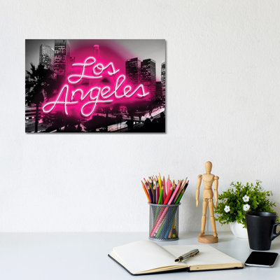 Neon Los Angeles Pink on Black 1 Piece Wrapped Canvas Wall Art