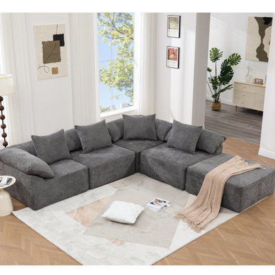 Orange L Shaped , 5 Piece, Chenille Upholstery, Combination Design, Modern Living Room Essential Modular In Orange, Chenille, Supportive For A Relaxin by Brayden Studio