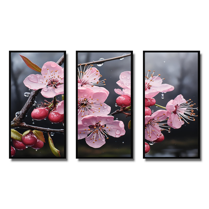 Fleur de cerisier rose, joyau de jardin I - art mural cerisier en fleurs, H 28 po x l 36 po x P 1 po, Cadre flottant noir