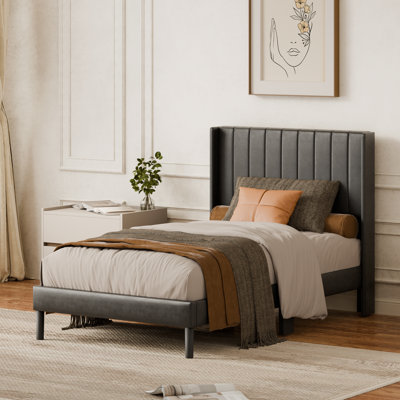 Structure de lit moderne minimaliste avec tête de lit tapissier à oreilles capitonnée