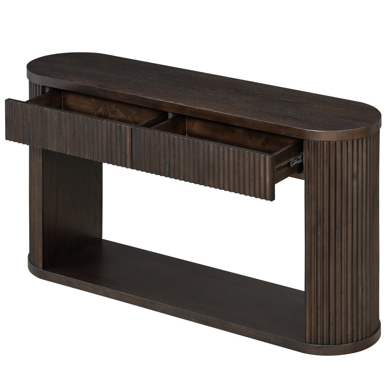 Console ovale espresso à 2 tiroirs et tablette inférieure, table d'entrée en bois massif de 53 po Espresso