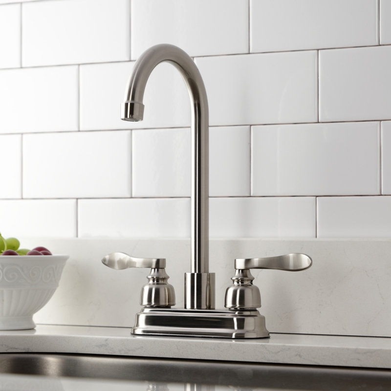 Kingston Brass NuWave French Two-Handle 2-Hole Deck Mount Bar Faucet, Brushed Nickel
