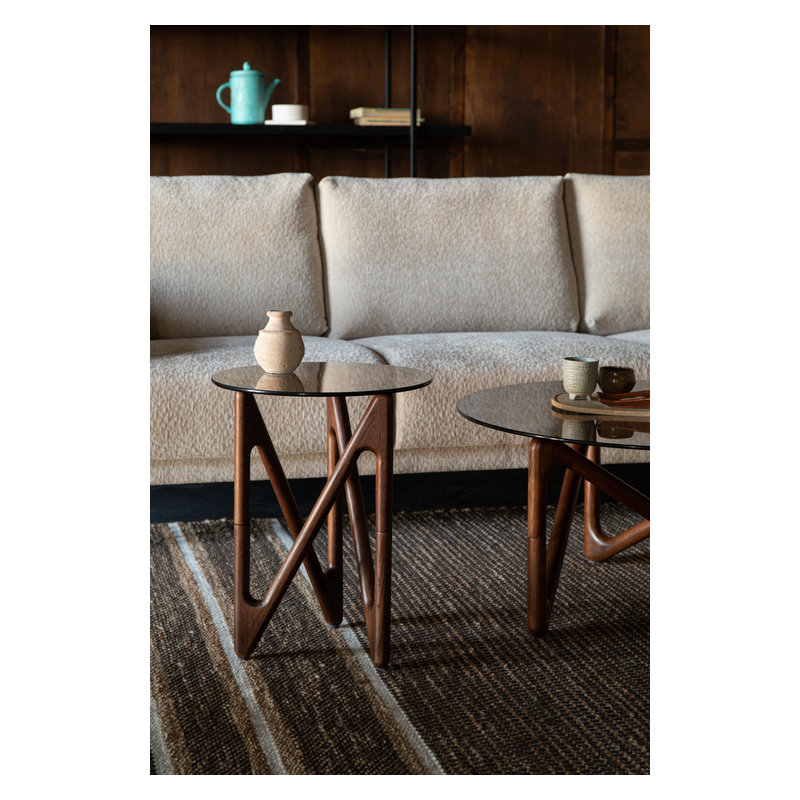 Naia Glass Single End Table, Walnut