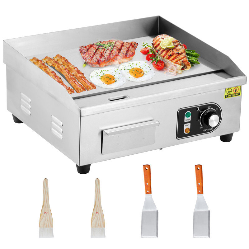 Commercial Electric Griddle Flat Top, Stainless Steel Countertop BBQ Grill & Indoor Cooking Plate, Non-Stick Surface with Adjustable Temperature Control for Pancakes, Steak, Burgers, Omelets