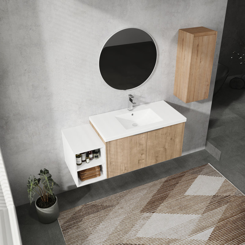 Meuble-lavabo mural 48 po avec lavabo et armoire latérale, portes à fermeture douce, 00112IMO-0636IMO-0612GWH (KD-Packing)