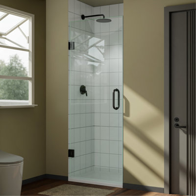 28"W x 72"H Frameless Shower Door - 3/8" (10mm) Tempered Glass, Hinged Single Swing, Reversible Installation, Matte Black Finish