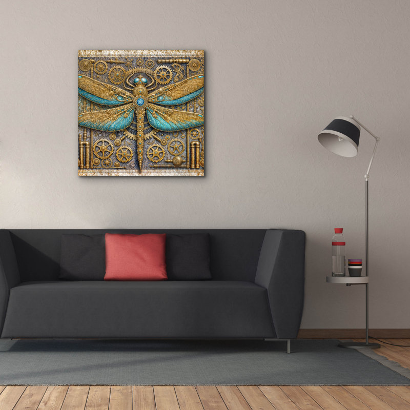 «Steampunk Dragonfly» par Rey Klimt, art mural sur toile, H 37 po x l 37 po