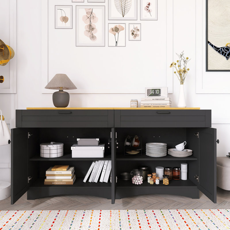 Versatile Wood Grain Sideboard With Adjustable Shelves, Black
