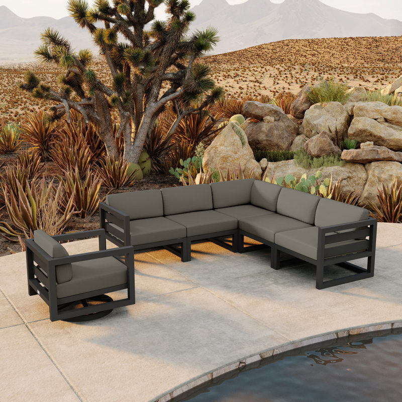 Ensemble modulaire 6 pièces avec pivot Rugiatu, Toile gris anthracite Sunbrella®, Ardoise
