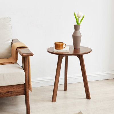 Round End Table- Small End Table Side Table Coffee Table Bedside Table Night Stand For Living Room Bedroom & Balcony, 100% Natural Solid Oak Wood Easy To Assemble