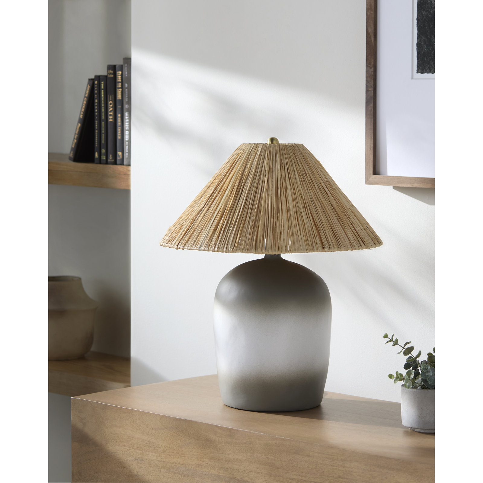 Danica Ceramic Table Lamp, Gray/White, Seagrass Empire