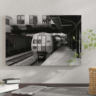 " 1960s Metroliner Passenger Train Stopped At Station " Black and White Photography