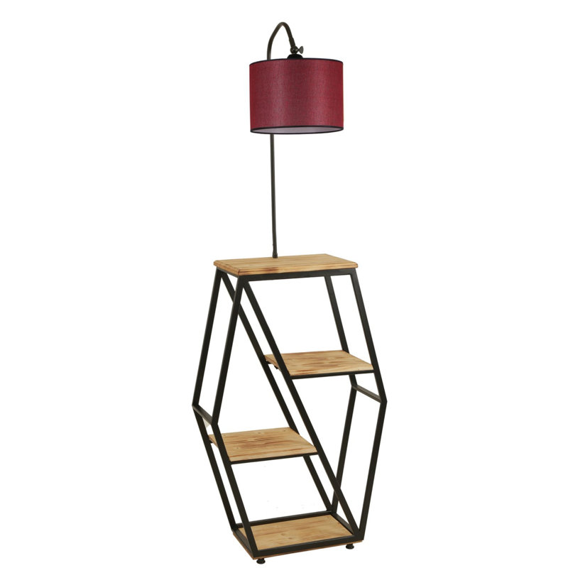 Lampe moderne sur pied rouge Claret avec structure en métal et bibliothèque 100% bois de sapin, hauteur totale 65 po | Douille E27, 40 W maximum | Élégante finition électrostatique séchée au four | Parfait pour la décoration de fantaisie et de campagne dans le salon ou le bureau