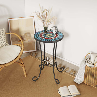 Table d'appoint de patio polyvalente avec plateau en céramique et tablette de rangement