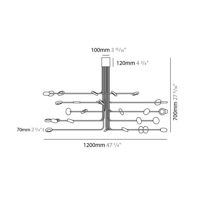 Arbor 30 - Light 47.25" Sputnik Modern Linear LED Semi Flush Mount, Copper/Silver