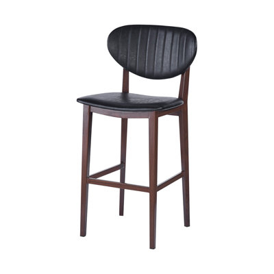 Tabouret de bar en métal avec siège et dossier en vinyle noir avec finition imitation bois, utilisation à l'intérieur