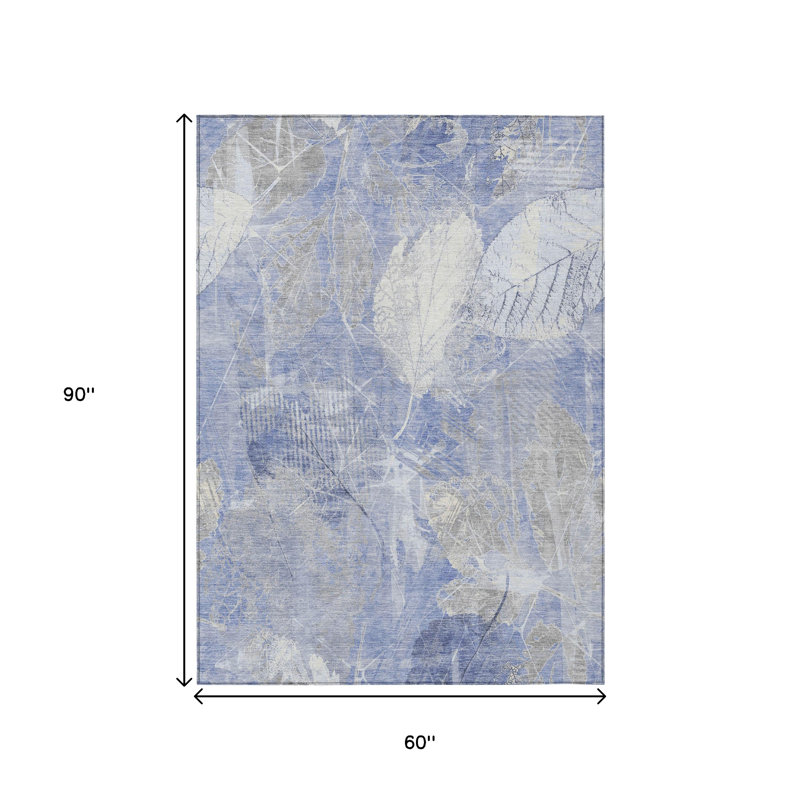 Tapis extérieur lavable à motif floral bleu et ivoire 5 pi x 8 pi