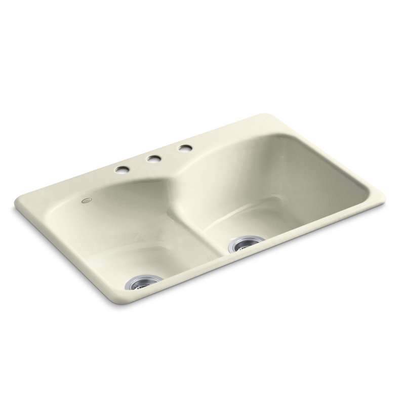 Langlade® 33" L x 22" W Drop-In Kitchen Sink, Basalt, 3 Hole