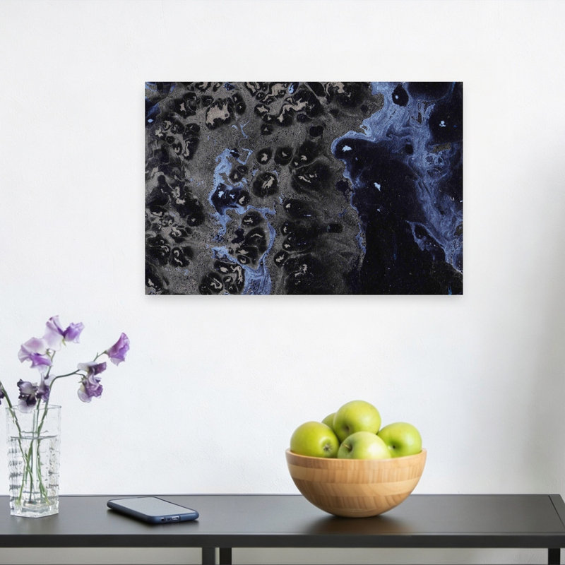 Impression d'art abstrait bleu profond bleu océan profond, 12" H x 18" W
