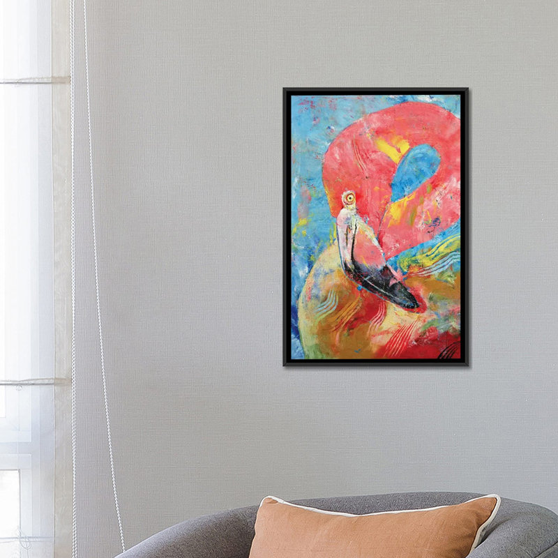 «Pink Flamingo», reproduction d'art sur toile, H 26 po x l 18 po x P 1,5 po, Toile avec cadre noir, Pas de tapis