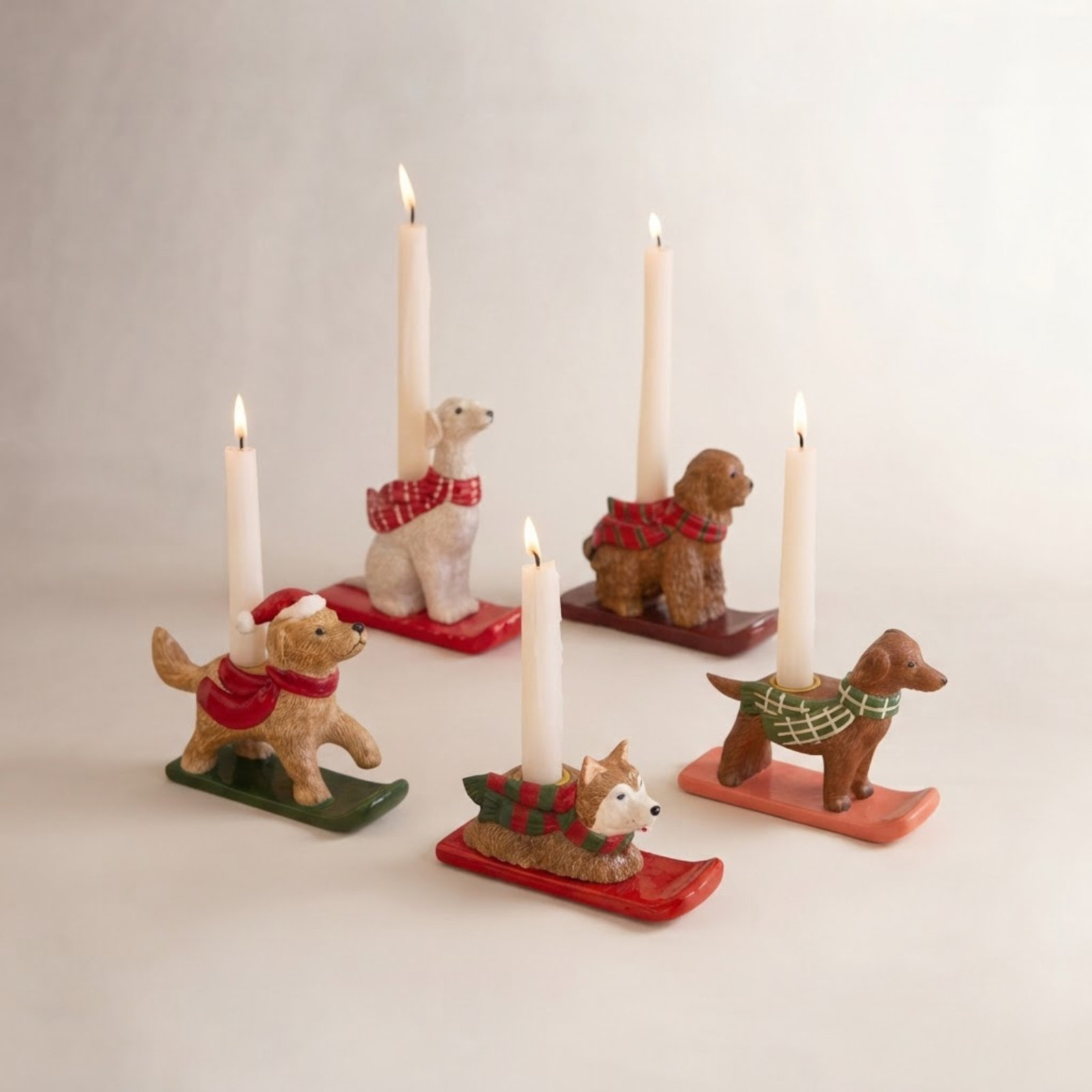 Hand-Painted Ceramic Dog Candle Holder