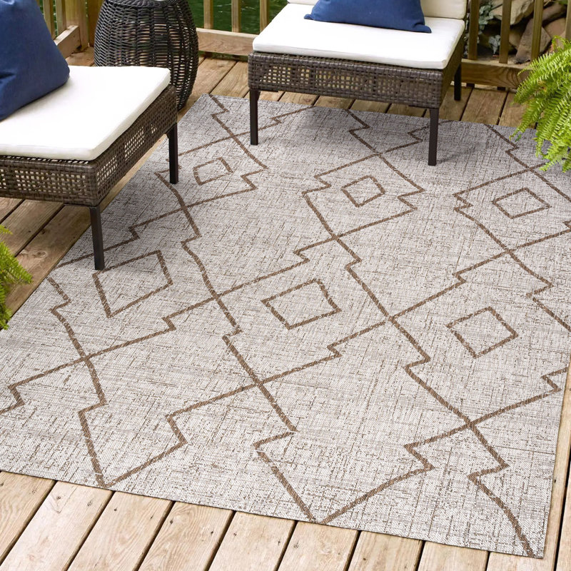 Worceer Tribal Diamond Trellis Beige/Brown Indoor/Outdoor Rug, Rectangle 7'9" x 10'