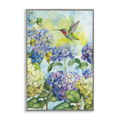 Hortensias printaniers avec colibri, estampe numérique, design par Tim Coffey
