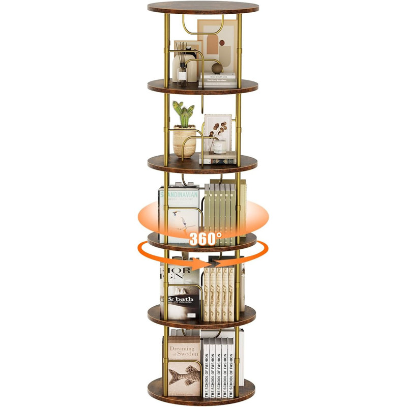 Mykelti Etagere Bookcase, (5 Shelves) 63" H x 17.7" W x 17.7" D, Brown
