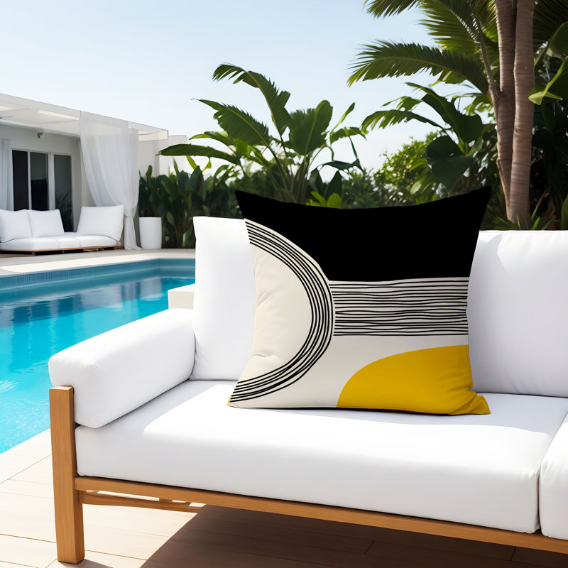 Cassie Outdoor Reversible Throw Pillow, Yellow/Cream/Black, 17"H x 17"W