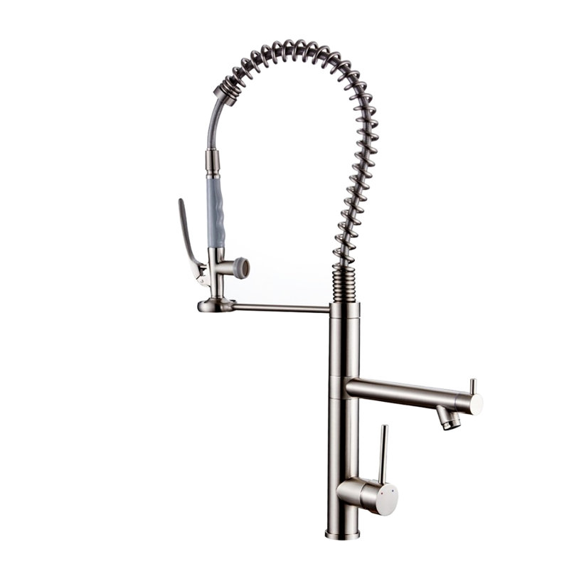 Brushed Nickel Kitchen Faucet With Adjustable Pull Down , For Contemporary Kitchens Hot And Cold Surface, Build