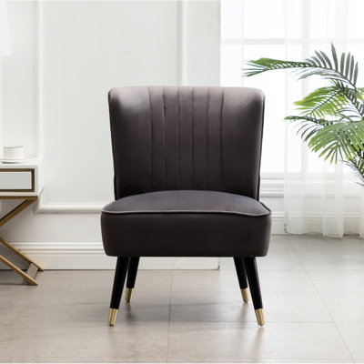 Chaise contemporaine en velours gris - mousse épaisse, forme courbée élégante, pieds en bois d'hévéa massif avec placage doré, chaise d'appoint rembourrée l 24 po x H 33 po, rembourrage, coutures doublées, design, ton doré