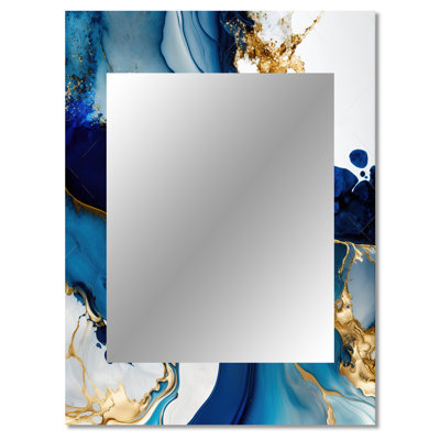 Virgile Abstract Marble Geode Blue I - Marble Decorative Wall Mirror, Modern Mirror, Printed Metal Art