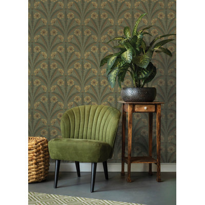Tap Root Green Floral Damask Wallpaper